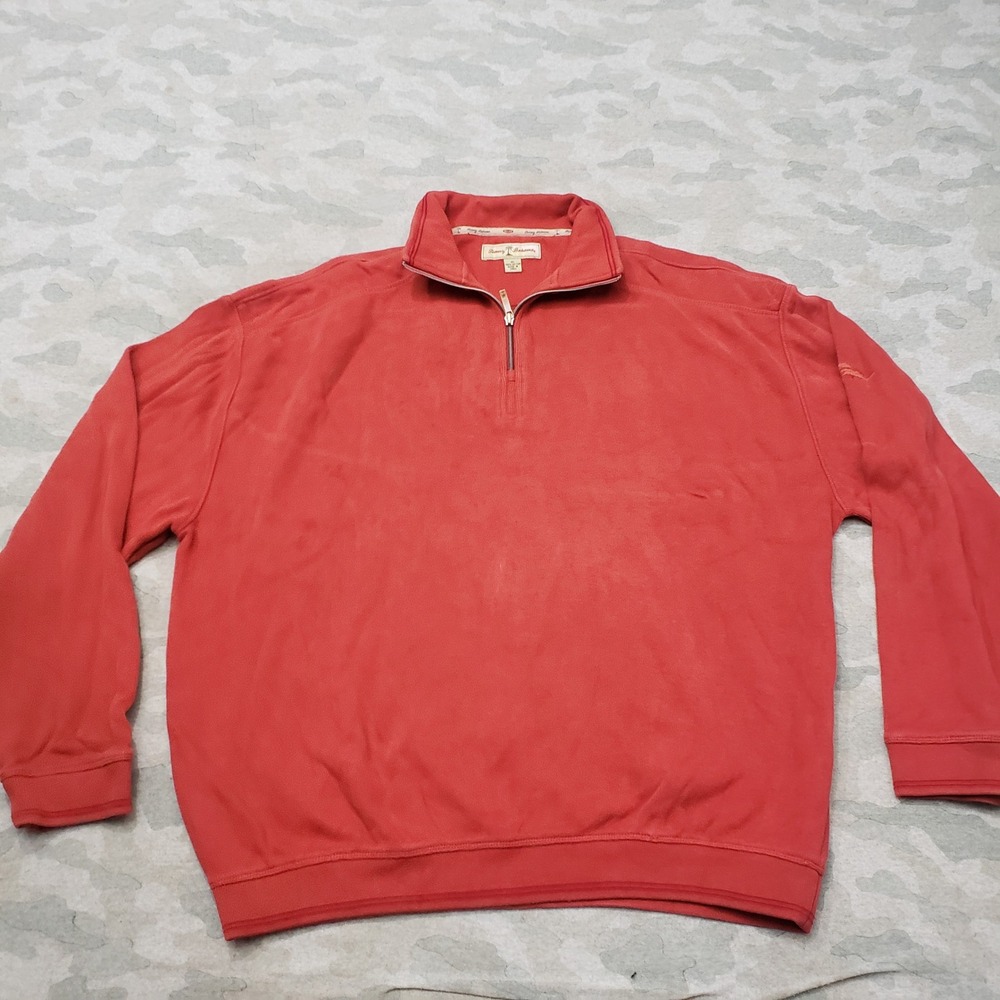 Tommy Bahama Sweatshirt Mens XL Red Quarter Zip Relax Outdoors Heavy